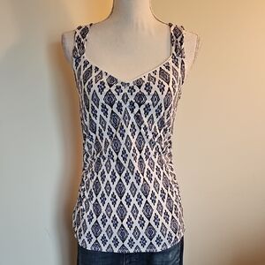 White House Black Market Navy and White Geometric Tank Top